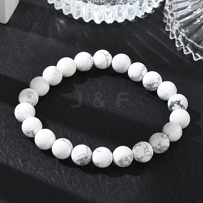 Natural Howlite Round Beaded Stretch Bracelets GG-CBA12F1-02A-10-1