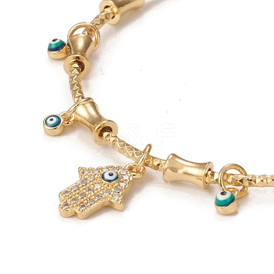 Rack Plating Brass Micro Pave Cubic Zirconia Hamsa Hand Bangles BJEW-E071-24G-1