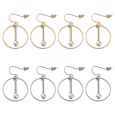 4 Pairs 2 Colors Alloy & Iron Plastic Imitation Pearl Ring Dangle Earrings EJEW-HY0001-28-1