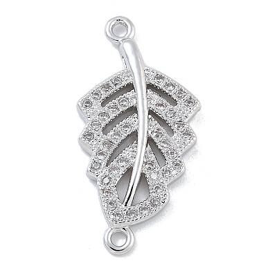Rack Plating Brass Micro Pave Clear Cubic Zirconia Hollow Leaf Connector Charms KK-A234-055P-1