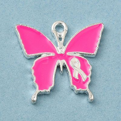 Breast Cancer Pink Awareness Ribbon Theme Alloy Enamel Pendants ENAM-A147-01J-1