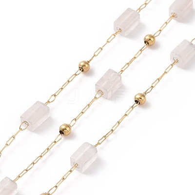 Natural Rose Quartz Rectangle Beaded Chains AJEW-SZ0002-42K-1