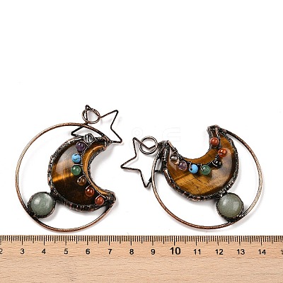 Natural Mixed Gemstone Brass Star Moon Big Pendants G-H316-01R-1