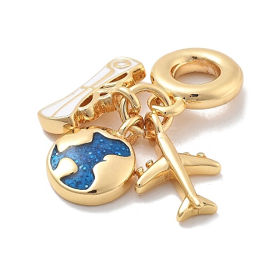 Brass Blue Enamel Earth & Plane European Dangle Charms KK-M305-05G-1