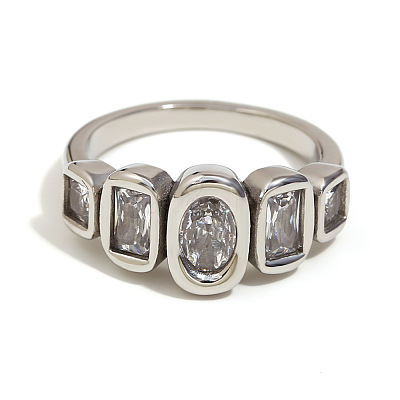 316L Surgical Stainless Steel with Clear Cubic Zirconia Finger Rings WGB9731-04-1