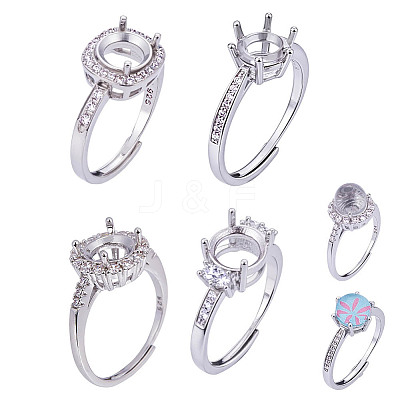 4Pcs 4 Styles Brass Rhinestone Adjustable Ring Components KK-NB0004-07-1