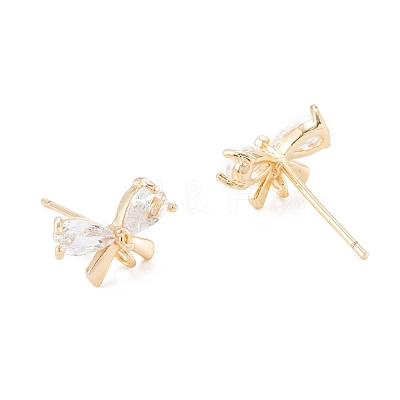 Brass Micro Pave Clear Cubic Zirconia Stud Earring Findings KK-D063-15G-1