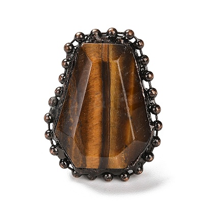 Natural Tiger Eye Open Cuff Ring RJEW-M166-03R-F-1