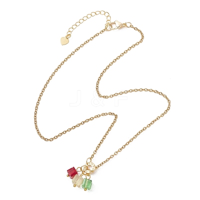 3 Cube Faceted Glass Pendant 304 Stainless Steel Cable Chain Necklaces for Women NJEW-JN05711-02-1