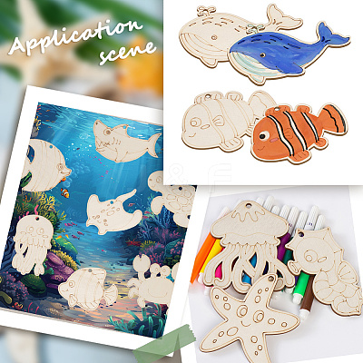 30Pcs 10 Styles Ocean Theme Unfinished Blank Wooden Pendants Set for Painting Arts DIY-SP0003-90-1