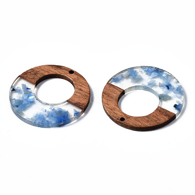 Transparent Resin & Walnut Wood Pendants X-RESI-T035-20-A02-1