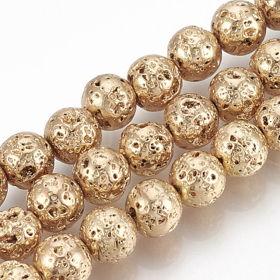 Electroplated Natural Lava Rock Beads Strands X-G-T061-55B-6mm-1
