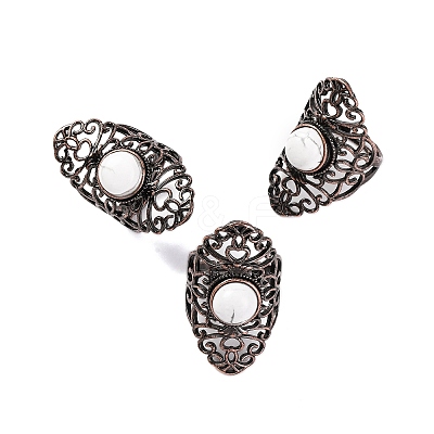Natural Howlite Retro Finger Rings RJEW-B067-02R-24-1