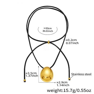 304 Stainless Steel Teardrop Pendant Adjustable Black Leather Cord Slider Necklaces for Women WG7319D-01-1