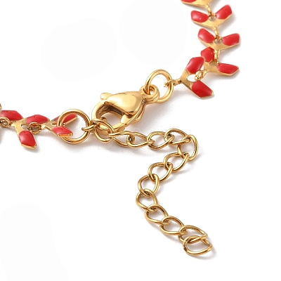 Enamel Ear of Wheat Link Chains Bracelet BJEW-P271-02G-05-1
