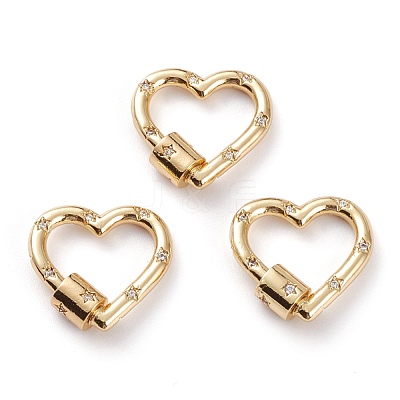 Brass Micro Pave Clear Cubic Zirconia Screw Carabiner Lock KK-C100-45G-1
