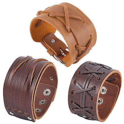 3Pcs 3 Styles Imitation Leather Cord Bracelets for Men BJEW-CL0001-54B-1