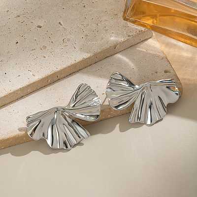 304 Stainless Steel Leaf Stud Earrings ND8551-2-1