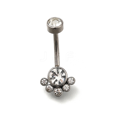 304 Stainless Steel Clear Cubic Zirconia Curved Barbell Belly Button Rings AJEW-D306-03P-02-1