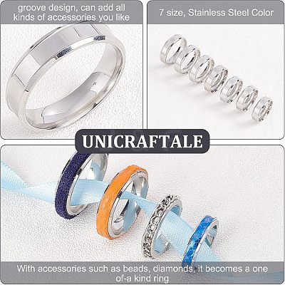 14Pcs 7 Size 201 Stainless Steel Plain Band Ring for Men Women RJEW-DC0001-06B-1