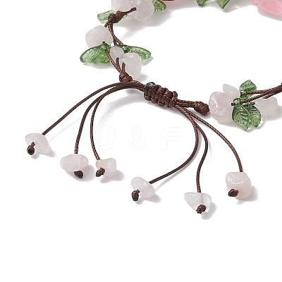 Electroplated Natural Rose Quartz Chip Bead Braided Bead Bracelets for Women BJEW-TA00610-01-1