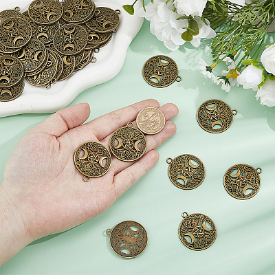 40Pcs Tibetan Style Hollow Alloy Pendants TIBEP-FH0001-29AB-1