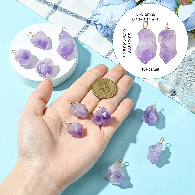 10Pcs Natural Amethyst Pendants PALLOY-CJ00158-1