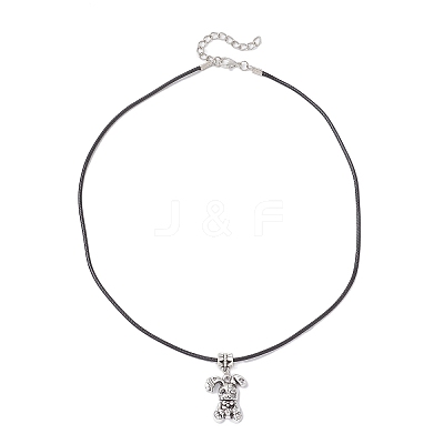 Alloy with Black Glass Rabbit Pendant Waxed Cord Necklaces for Women NJEW-JN05540-1