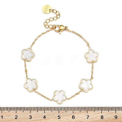 Flower Shell Link Chain Bracelets BJEW-K247-01G-06-1