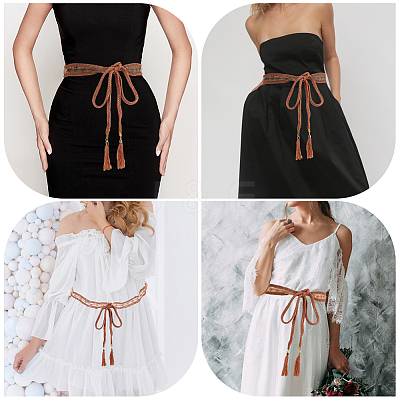 1Pc Cotton and Linen Flower Lace Tassel Waist Belly Belts AJEW-GF0012-32B-1