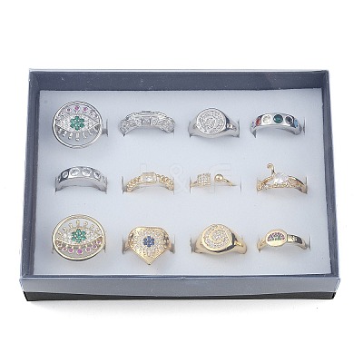Adjustable Brass Micro Pave Cubic Zirconia Cuff Rings RJEW-MSMC002-18-1