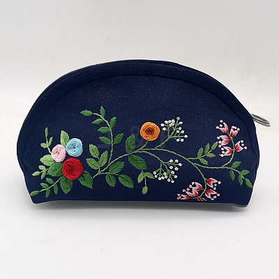 DIY Flower Pattern Moon-shaped Cosmetic Bag Embroidery Beginner Kit PW22112422614-1