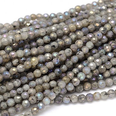 Natural Electroplate Labradorite Round Bead Strands G-O094-04-4mm-1