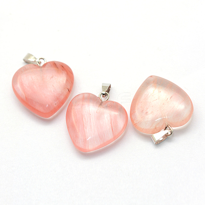 Heart Cherry Quartz Glass Pendants X-G-Q438-09-1