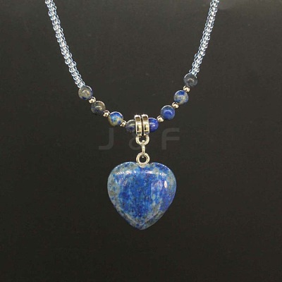 Natural Gemstone Heart Pendant Colorful Glass Seed Beads Beaded Necklaces for Women VA8487-6-1