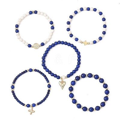 5Pcs 5 Styles Dyed Synthetic Turquoise Beads Stretch Bracelets BJEW-JB12825-1