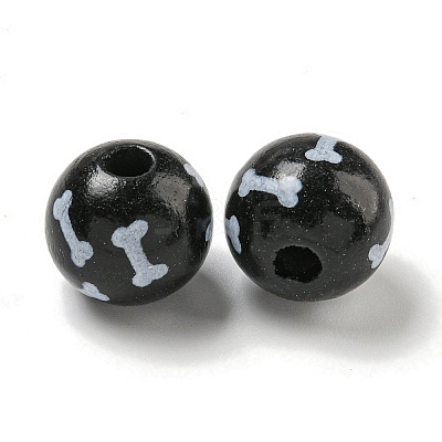 Printed Wood European Beads WOOD-G022-04B-1