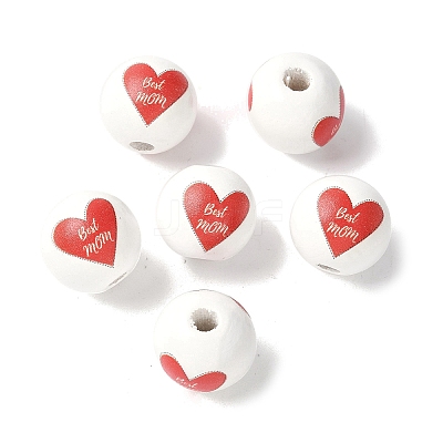 Mother's Day Theme Printed Wood European Beads WOOD-F016-08-1