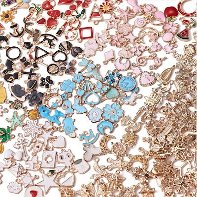 300 Pieces Wholesale Bulk Lots Jewelry Making Charms Pendant Mixed Shapes Alloy Enamel Charms for Jewelry Necklace Earring Making Crafts JX155A-1
