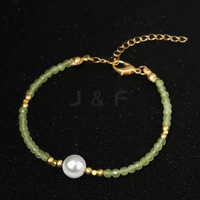 Handmade White Round Shell Pearl and Faceted Round Glass Beaded Bracelets for Women YN0122-1-1