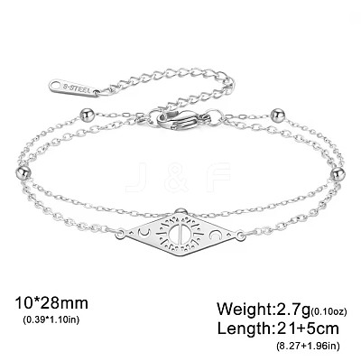 304 Stainless Steel Rhombus with Star and Sun Link 2-Strand Anklets for Unisex WG9D81D-03-1