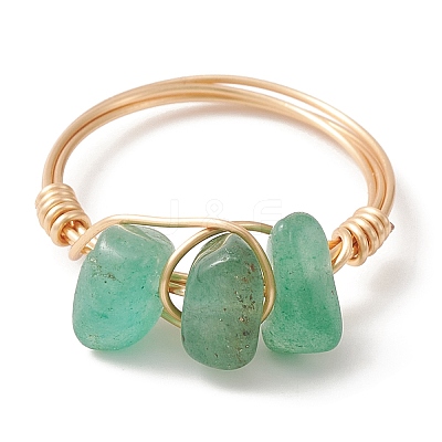 Natural Mixed Gemstone Chips Beaded Finger Rings RJEW-JR00582-1