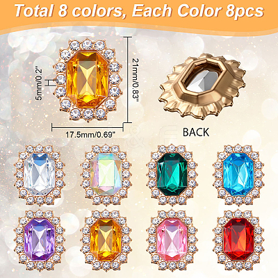 64Pcs 8 Colors Rectangle Octagon Sew on Rhinestone RGLA-AR0001-04-1