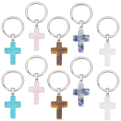10Pcs 5 Styles Gemstone Keychains KEYC-CP0001-48-1