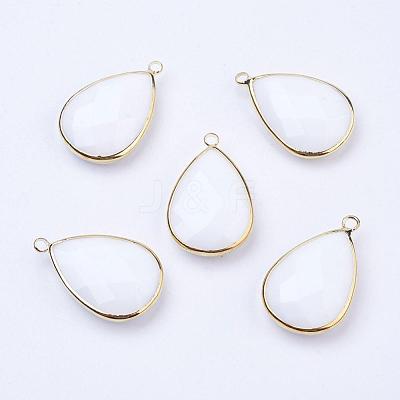 Golden Tone Brass Glass Teardrop Pendants GLAA-M006-A-22G-1