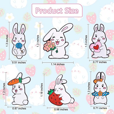 6Pcs 6 Style Carrot & Flower & Heart & Lollypop Rabbit Enamel Pins JBR087A-1