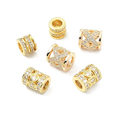 6Pcs 3 Styles Brass Pave Clear Cubic Zirconia European Beads KK-CJ0003-08-1