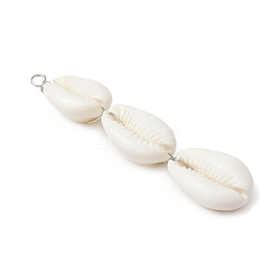 3 Natural Cowrie Shell Beaded Big Pendants PALLOY-JF03807-1