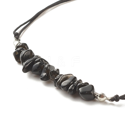 Natural Obsidian Chips Braided Bead Bracelet BJEW-JB08019-08-1