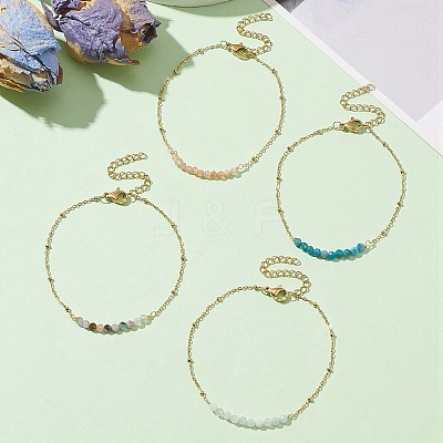 4Pcs 4 Style Natural Mixed Gemstone Beaded Link Braclet with Satellite Chains BJEW-JB09496-01-1